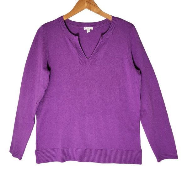 J Jill Sweater Womens M Purple Vneck Knit Pullover Fairy Colorful Mature Warm - Picture 1 of 10